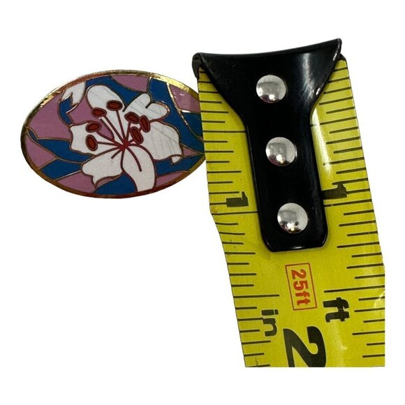 Vintage Pin Brooch Signed AGC White Lilly Pink Blue Cloisonne Enamel Flower - Picture 7 of 8